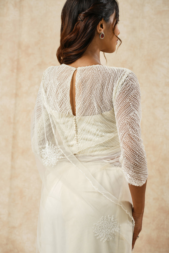 Net Saree with Cut Dana Embellishments & full Blouse detailing