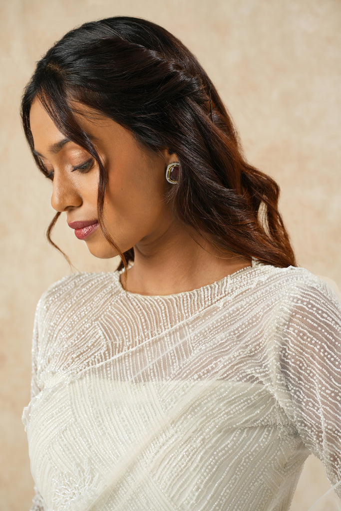 Net Saree with Cut Dana Embellishments & full Blouse detailing