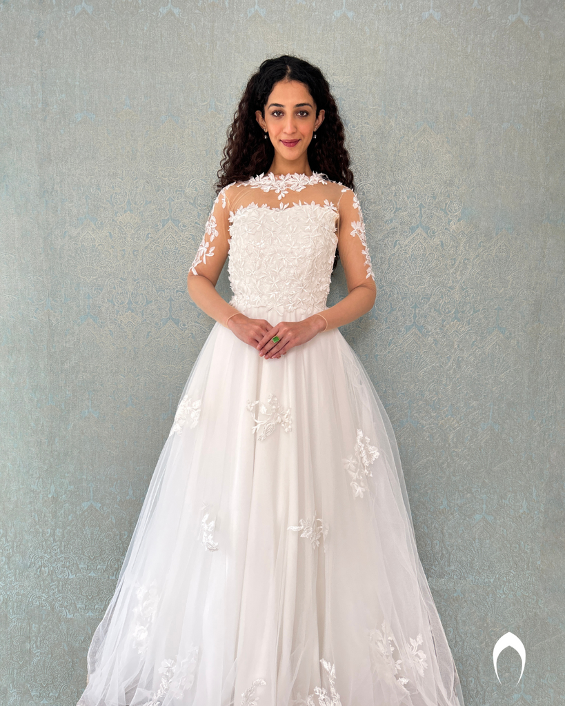 Signature bridal Aline with floral lace embroidery