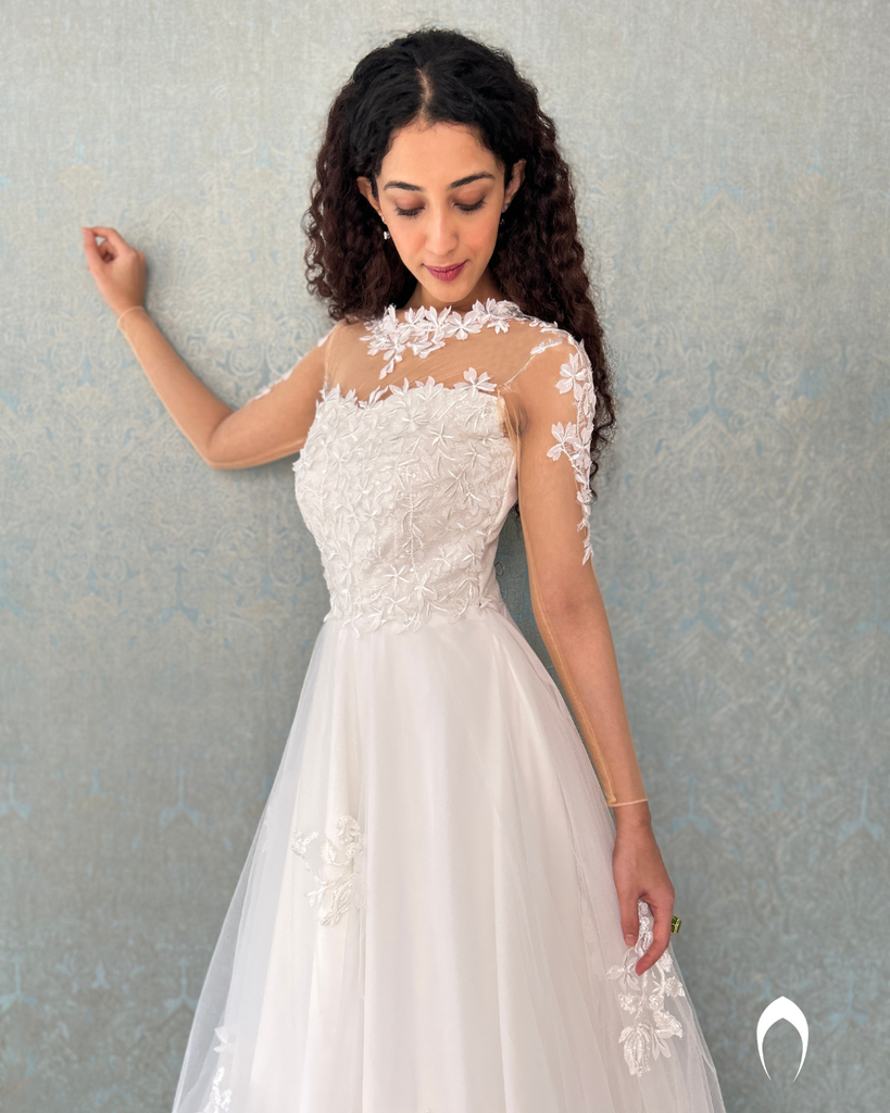 Signature bridal Aline with floral lace embroidery