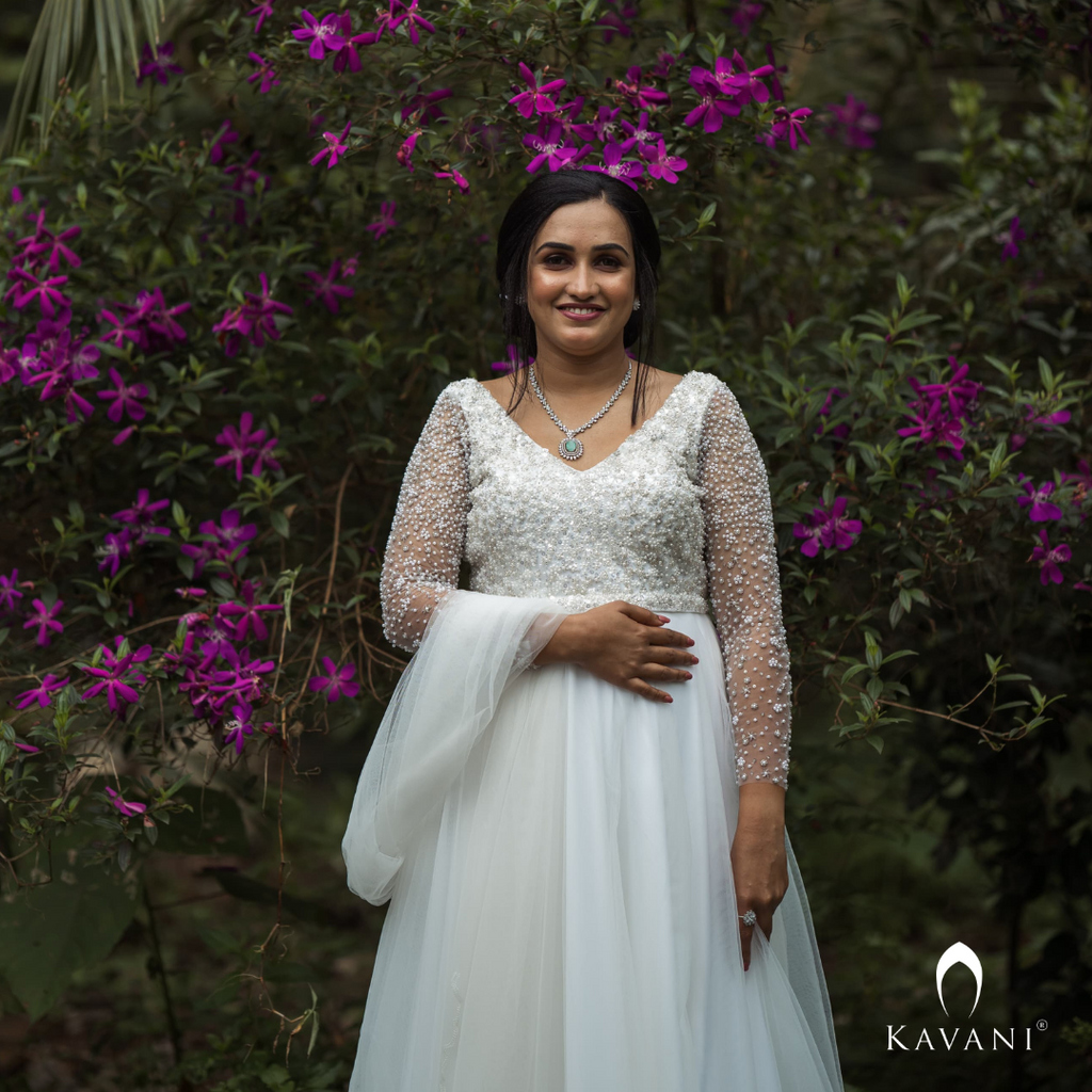 Our beautiful bride in her stunning aline bridal outfit with embellished lace and hand embroidery