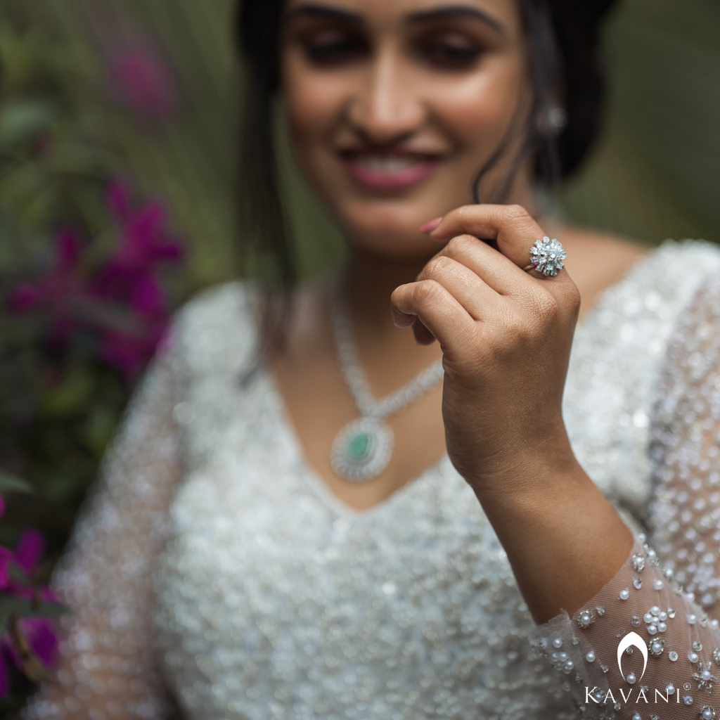Our beautiful bride in her stunning aline bridal outfit with embellished lace and hand embroidery