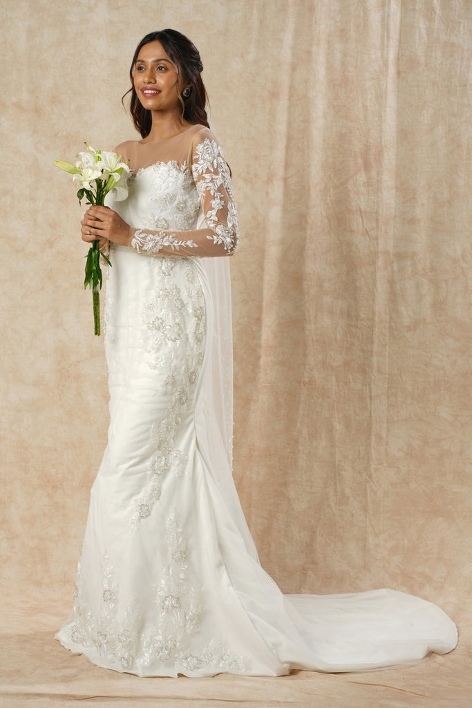 Full Sleeve Mermaid Gown with Embroidered Lace and Beads