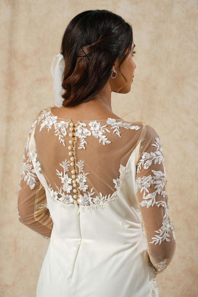 Full Sleeve Mermaid Gown with Embroidered Lace and Beads