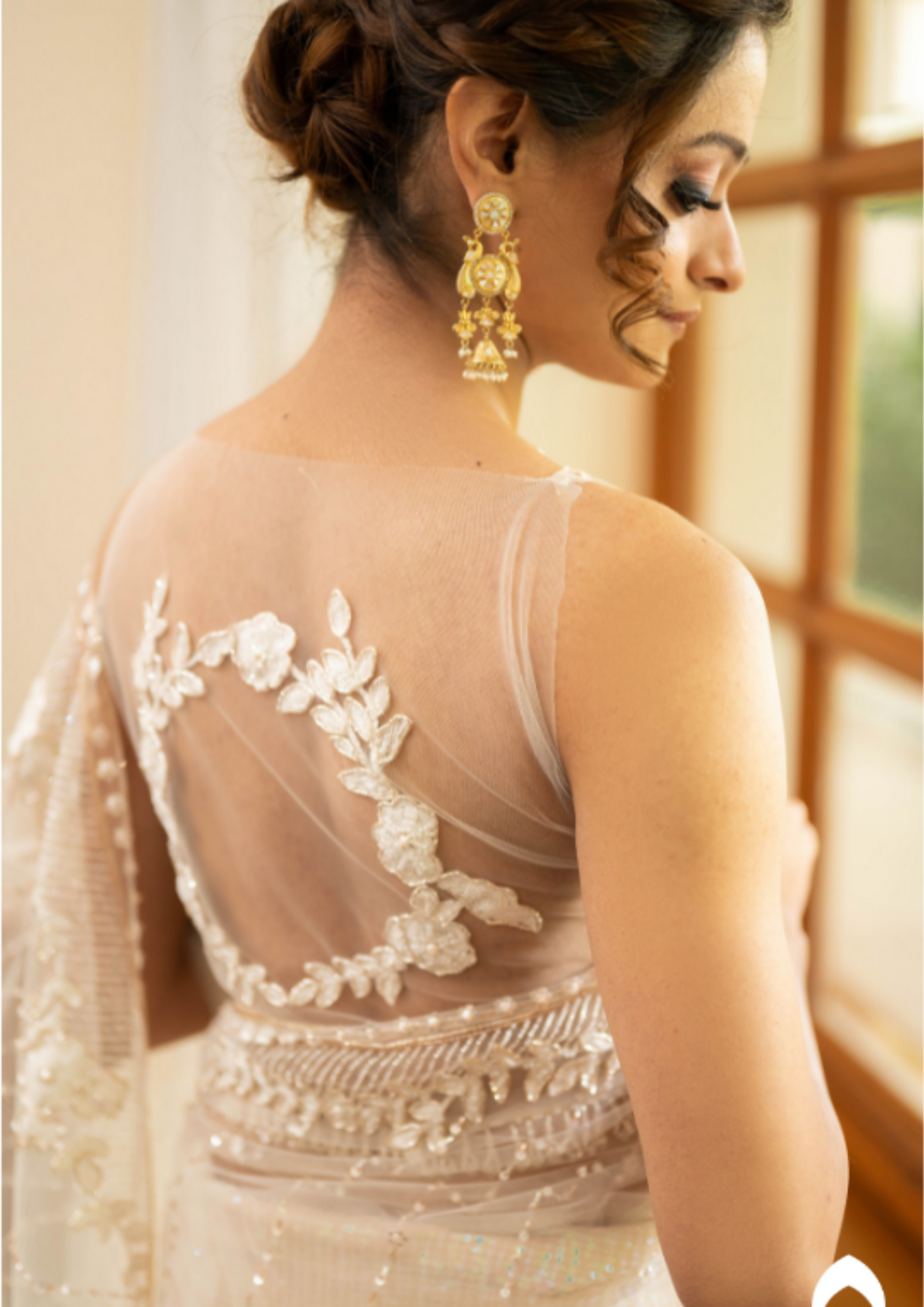 Signature christian bridal saree with intricate lace work and hand embroidery