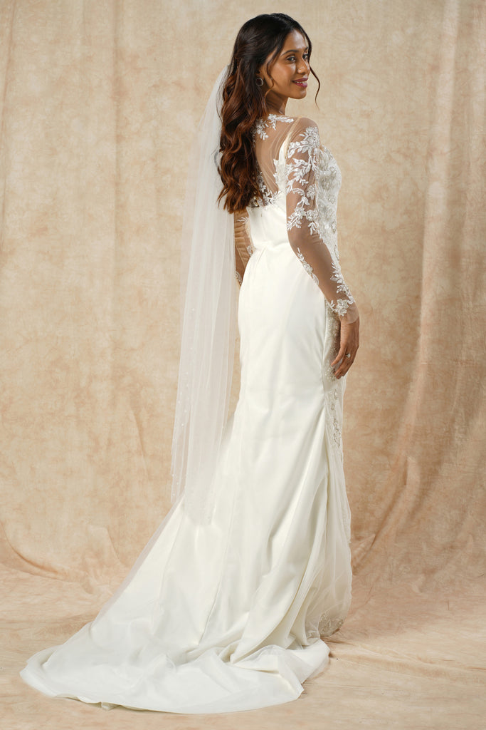 Full Sleeve Mermaid Gown with Embroidered Lace and Beads