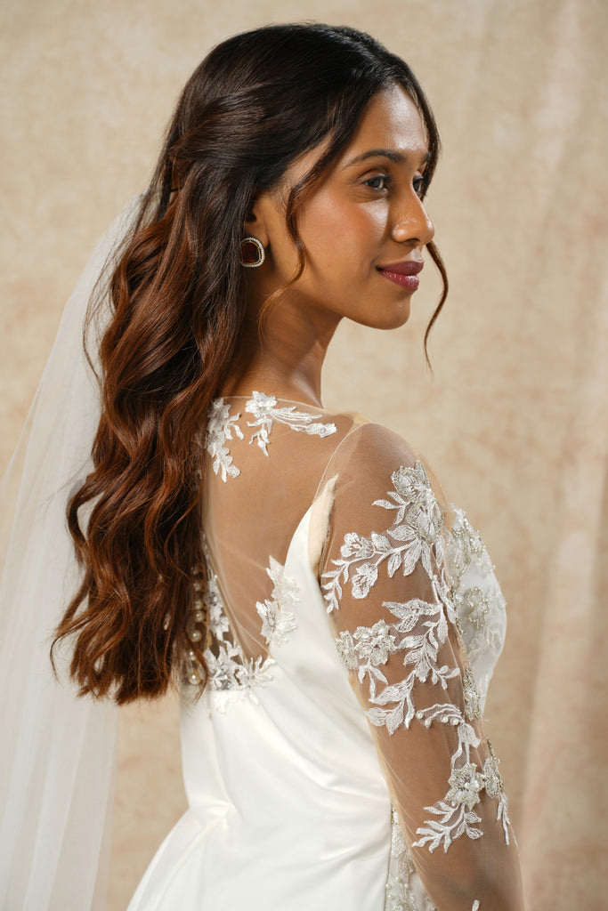 Full Sleeve Mermaid Gown with Embroidered Lace and Beads
