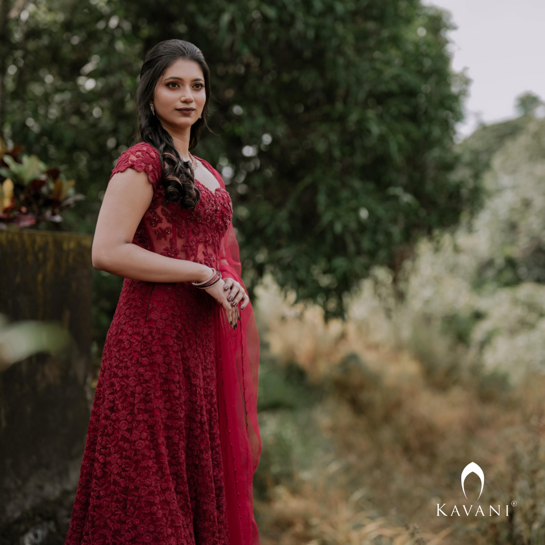 Our precious bride in her beautiful and classic looking reddish lehenga with beautiful self color thread embroidery lace