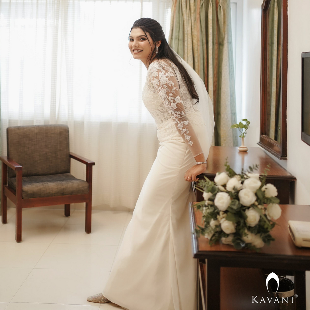 Our beautiful bride in stunning outfit in her mermaid bridal gown with beautiful lace embroidery