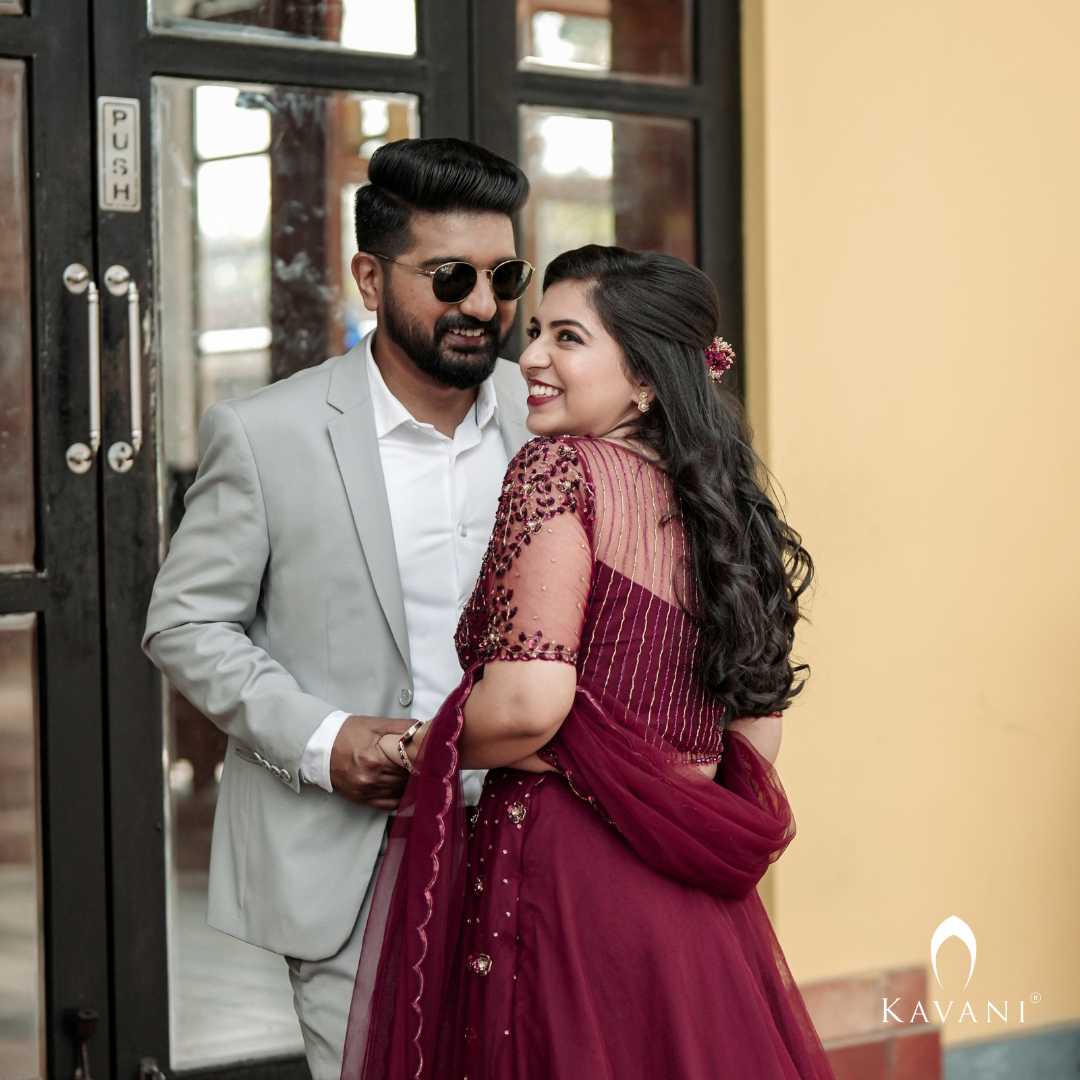 Our beautiful bride in stunning in this exclusive hand embroidered lehenga in deep red shade