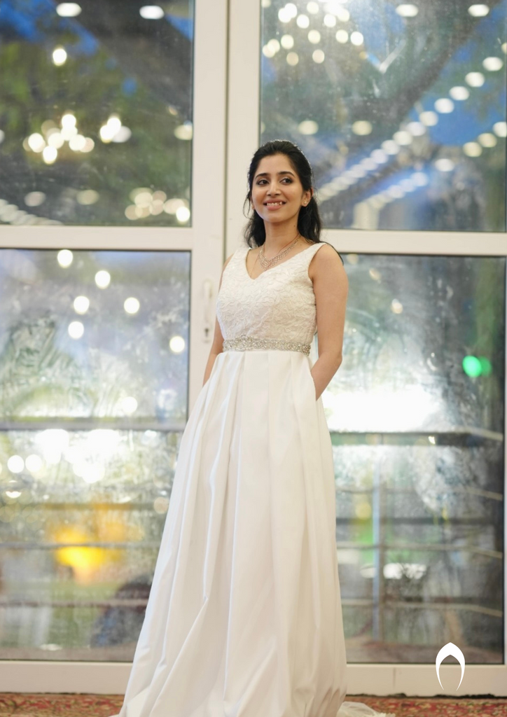 Signature christian bridal satin gown with pockets