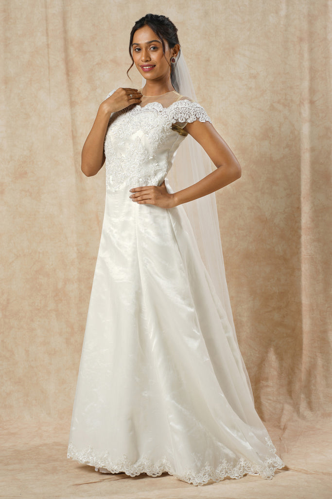 A-line Off-Shoulder three panel Gown with Yoke Detailining
