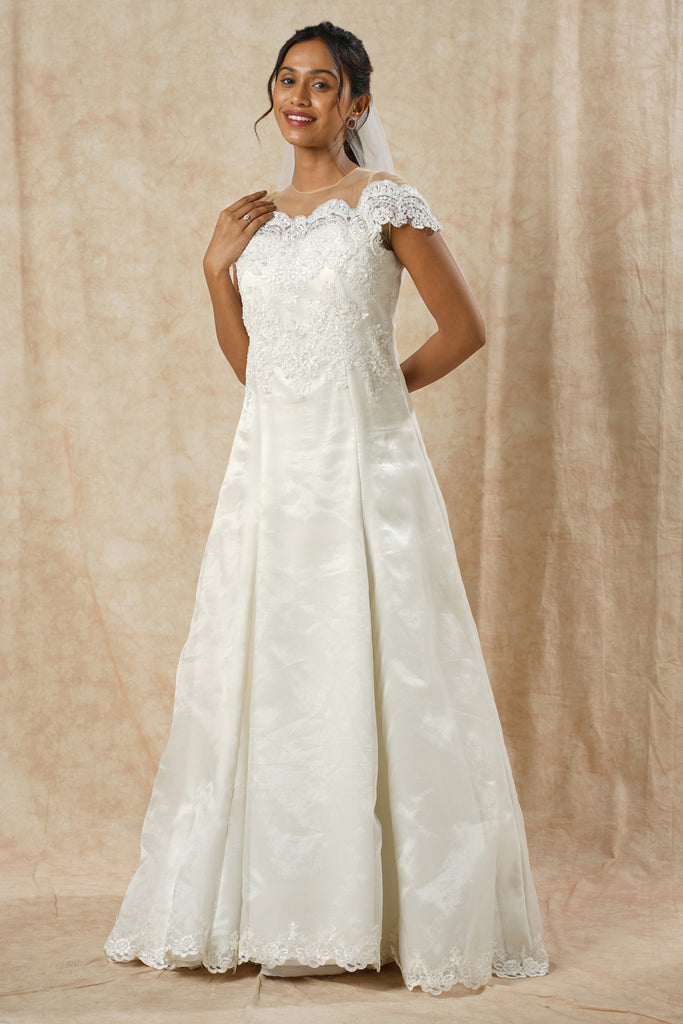 A-line Off-Shoulder three panel Gown with Yoke Detailining