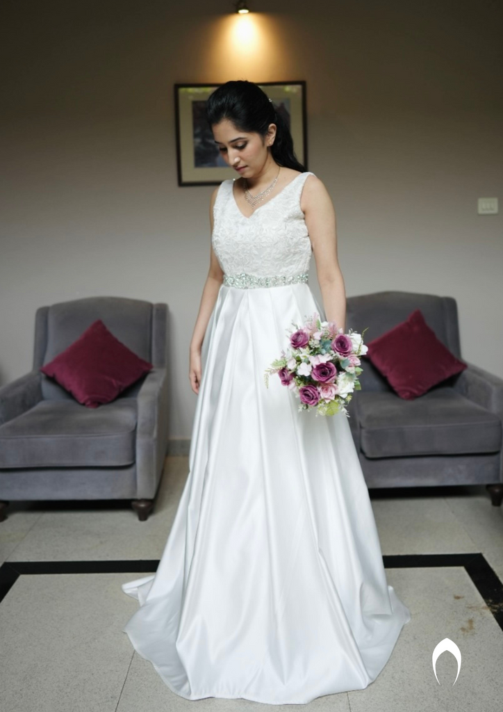 Signature christian bridal satin gown with pockets