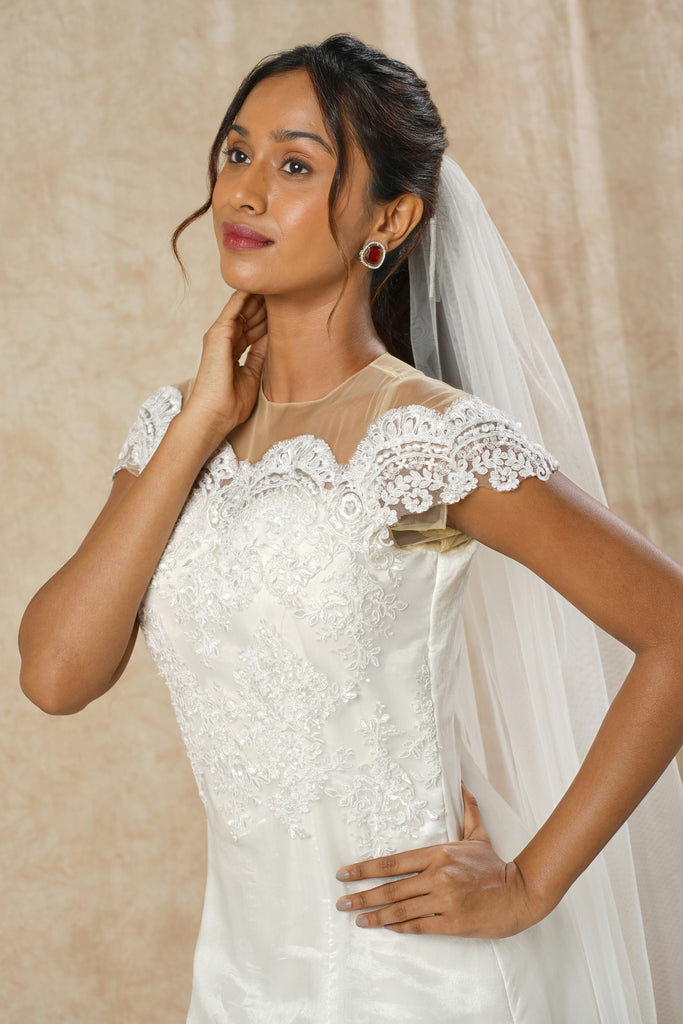 A-line Off-Shoulder three panel Gown with Yoke Detailining