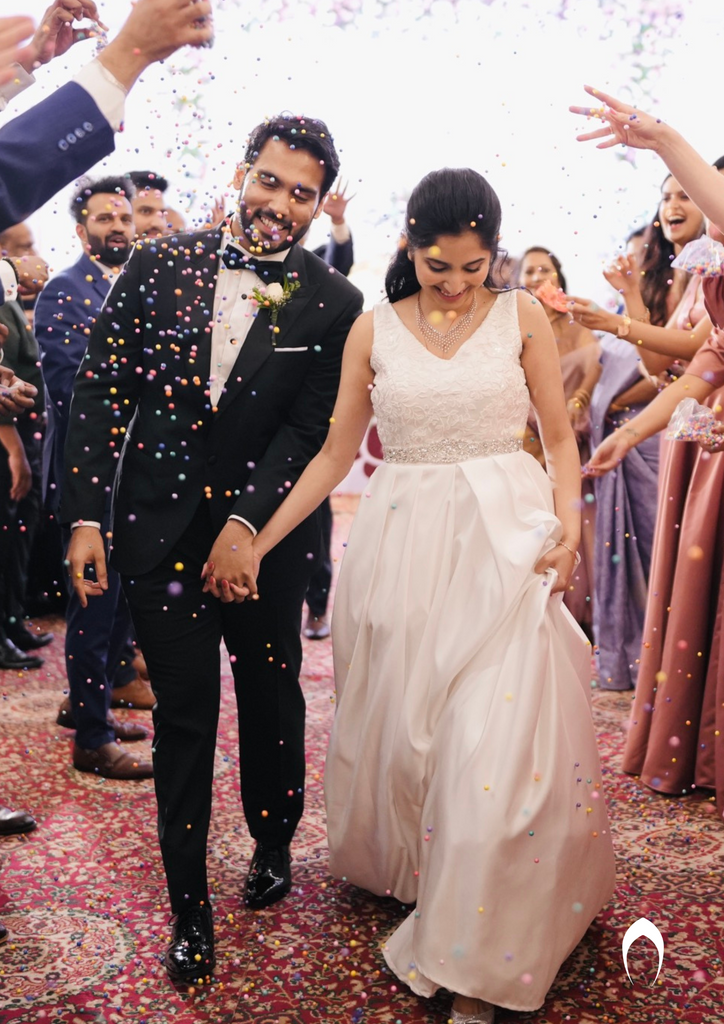 Signature christian bridal satin gown with pockets