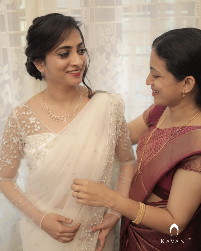Signature christian bridal fully hand embroidered custom-made saree in net