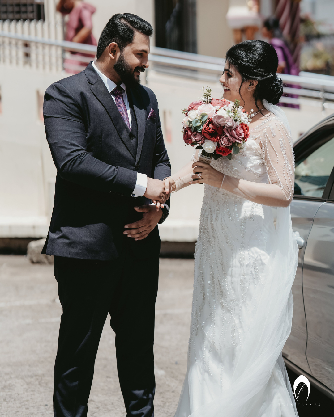 Signature bridal fish cut gown in embellished net with full sleeve