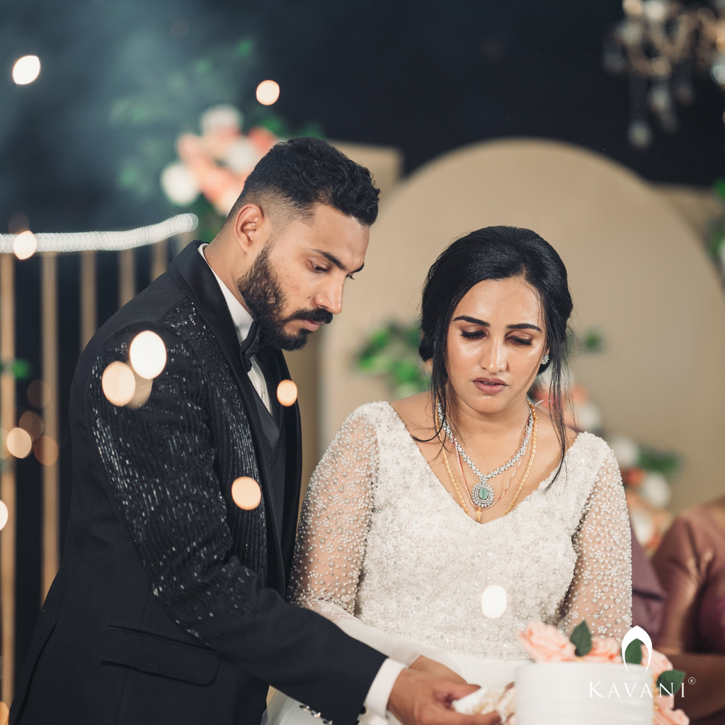 Our beautiful bride in her stunning aline bridal outfit with embellished lace and hand embroidery
