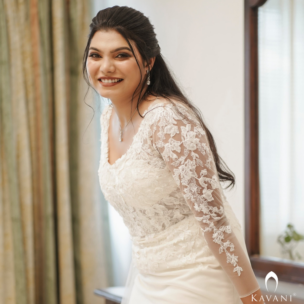 Our beautiful bride in stunning outfit in her mermaid bridal gown with beautiful lace embroidery