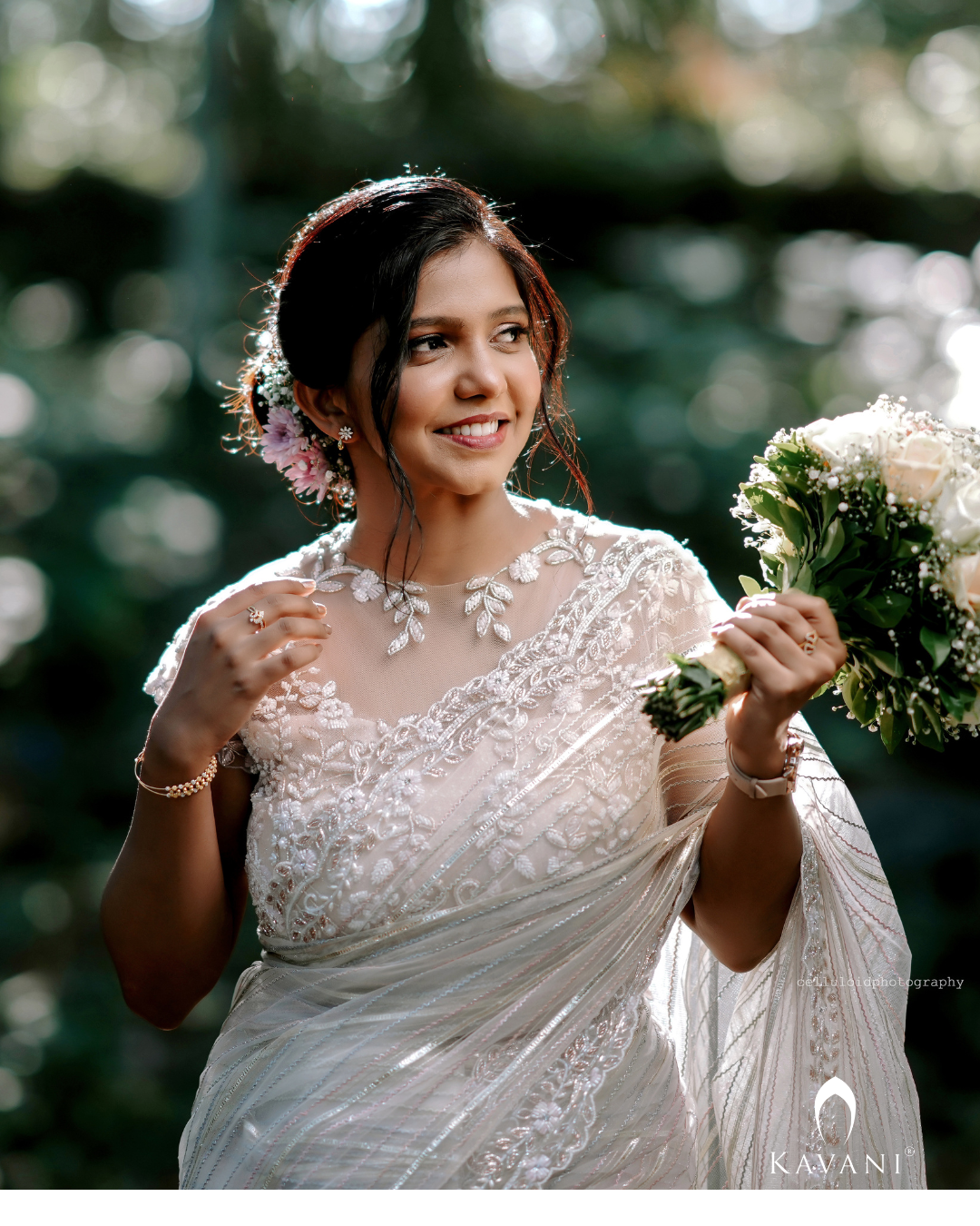 Signature  White organza saree with floral  hand embroidered  design blouse