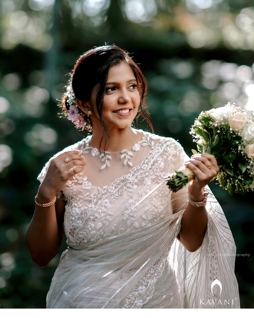 Signature White organza saree with floral hand embroidered design blouse