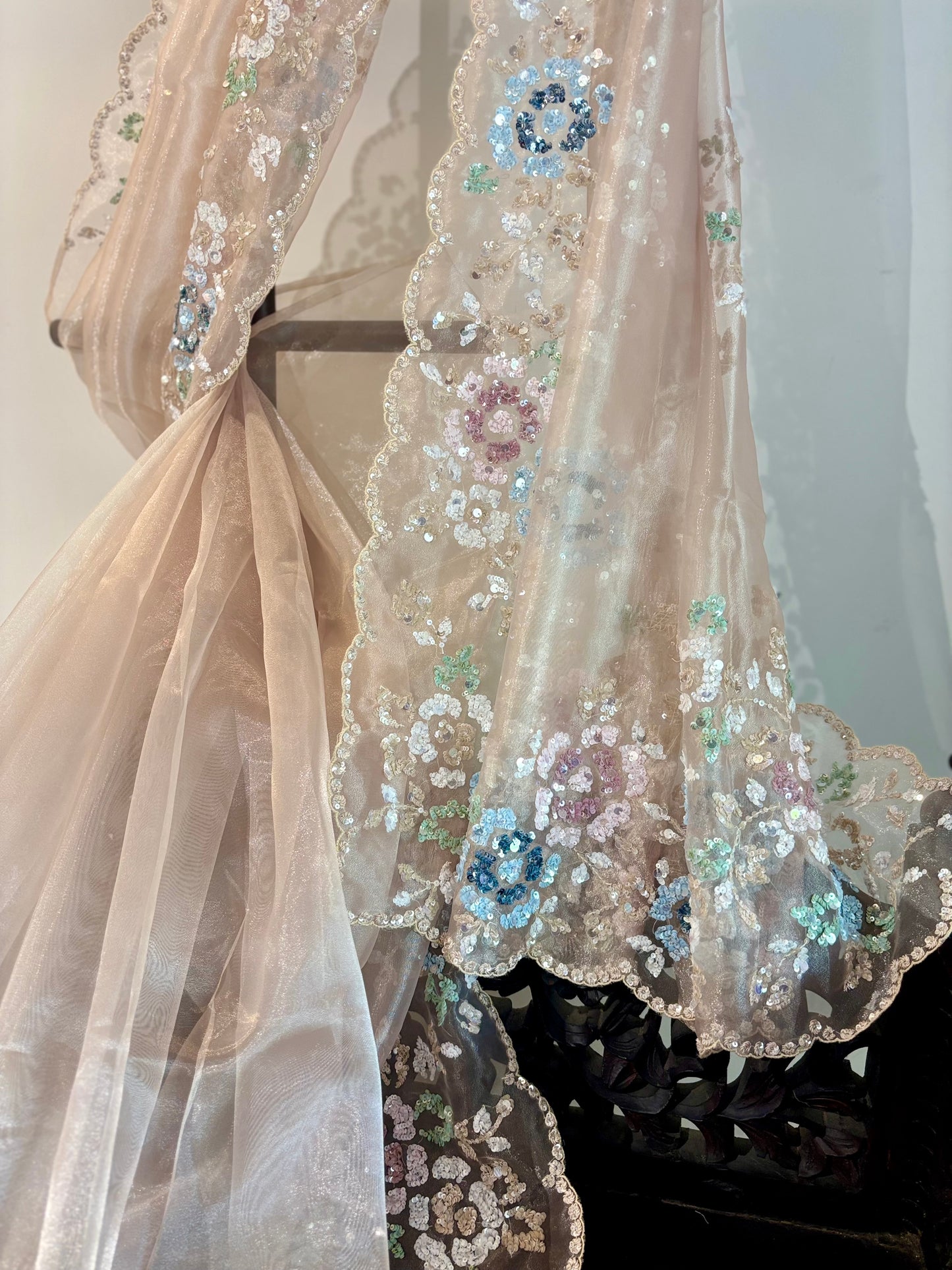 Rosegold tissue bridal saree