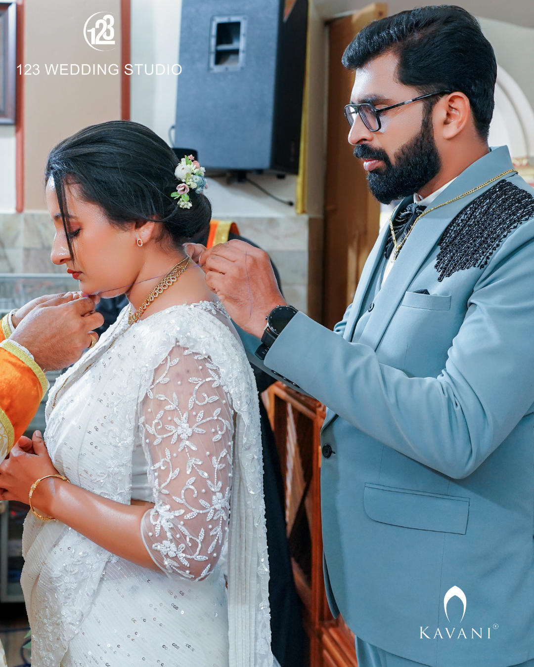 Signature White saree in embellished  net paired with heavy worked blouse