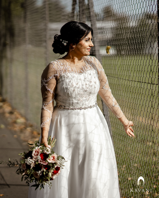 Signature christian Aline net gown with hand embroidery