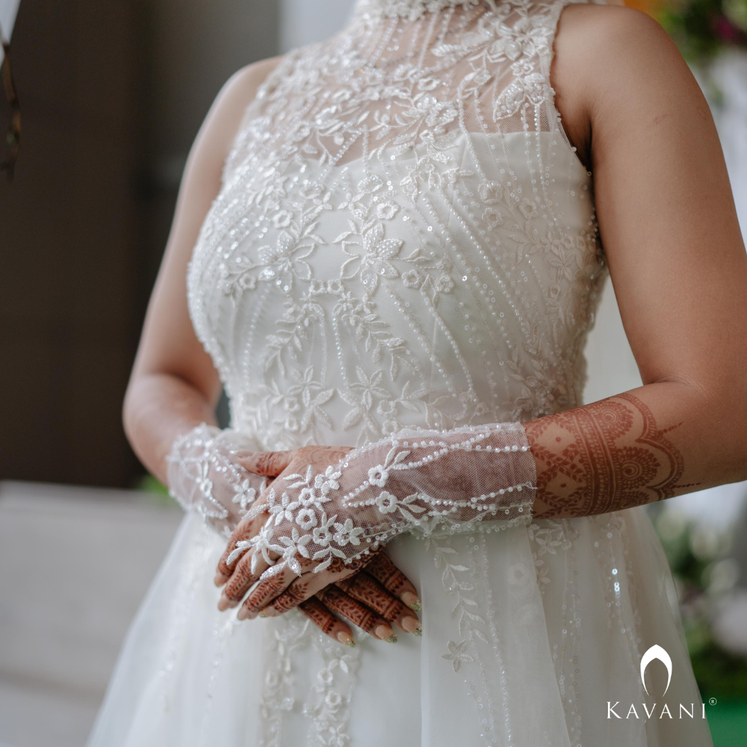 Our bride in stunning looking bridal aline outfit with beautiful alter neck design with stunning lace embroidery