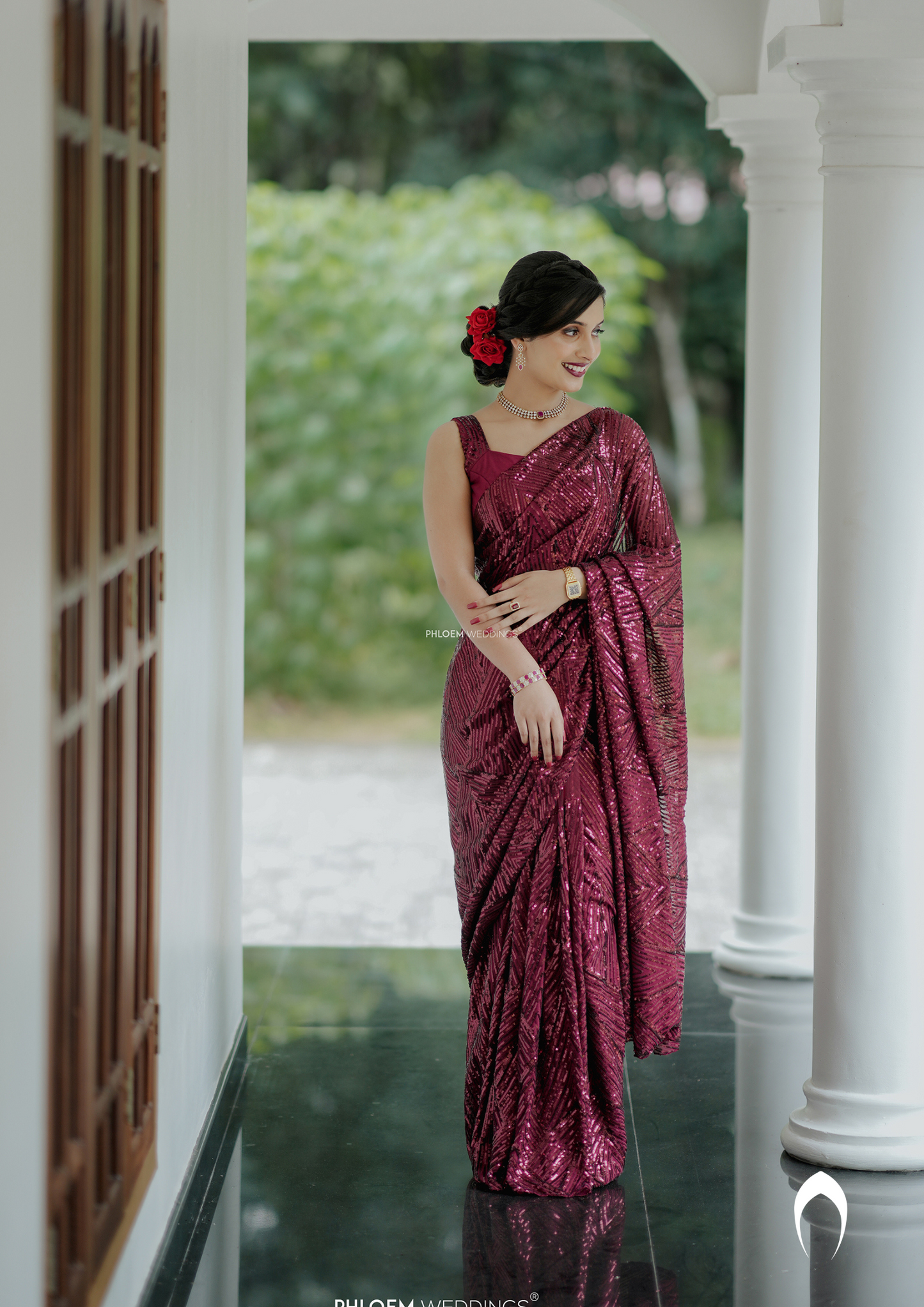 Signature Christian bridal  custom made sequin saree in red