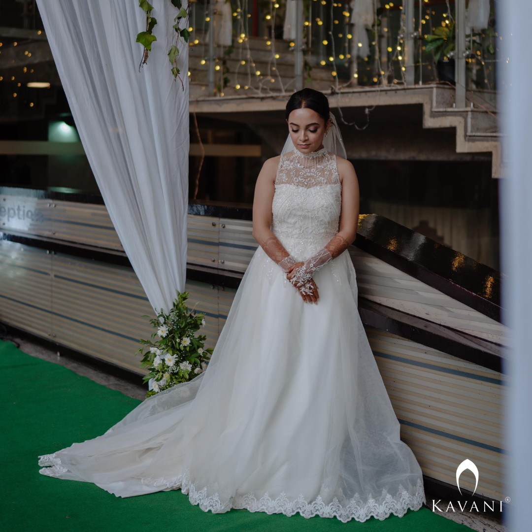 Our bride in stunning looking bridal aline outfit with beautiful alter neck design with stunning lace embroidery