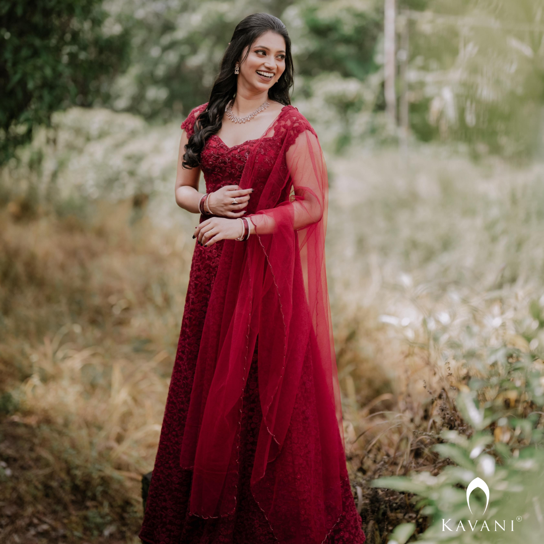 Our precious bride in her beautiful and classic looking reddish lehenga with beautiful self color thread embroidery lace