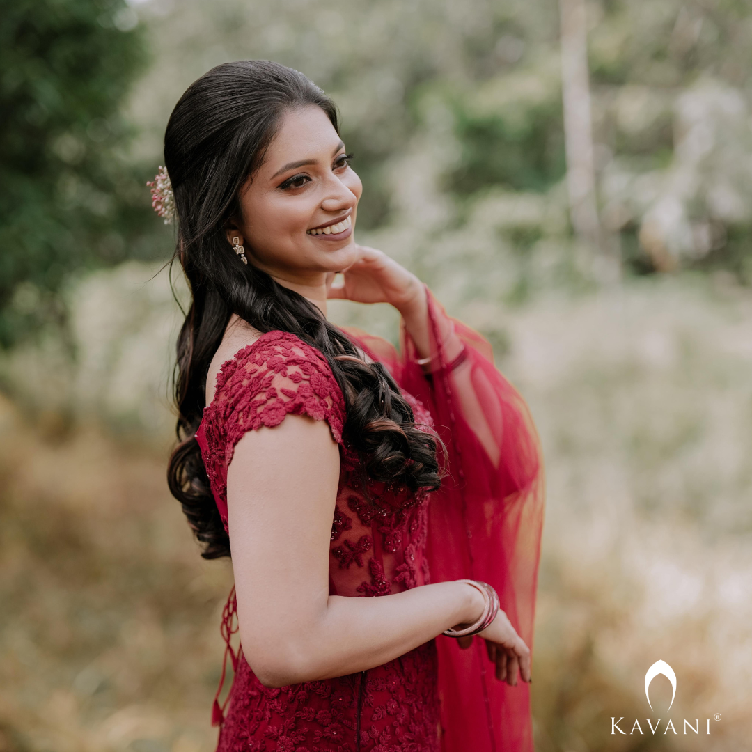Our precious bride in her beautiful and classic looking reddish lehenga with beautiful self color thread embroidery lace