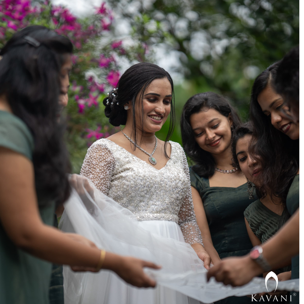 Our beautiful bride in her stunning aline bridal outfit with embellished lace and hand embroidery