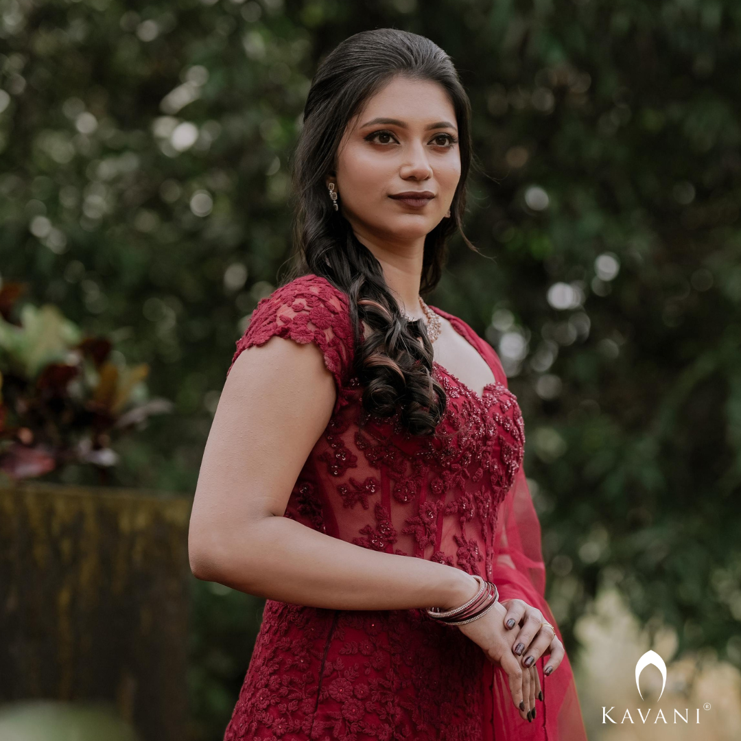 Our precious bride in her beautiful and classic looking reddish lehenga with beautiful self color thread embroidery lace