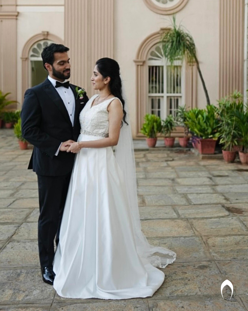 Signature christian bridal satin gown with pockets