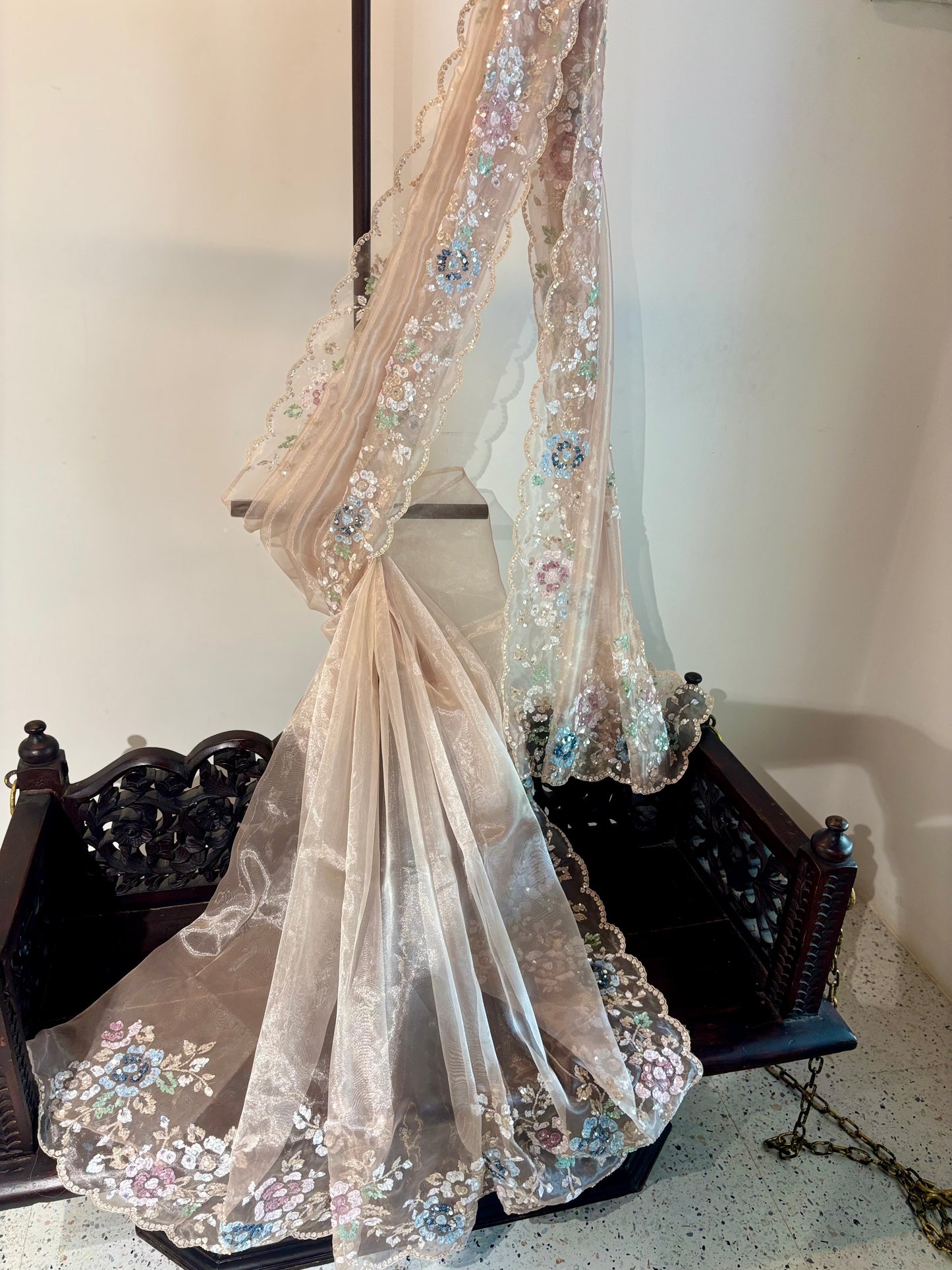 Rosegold tissue bridal saree
