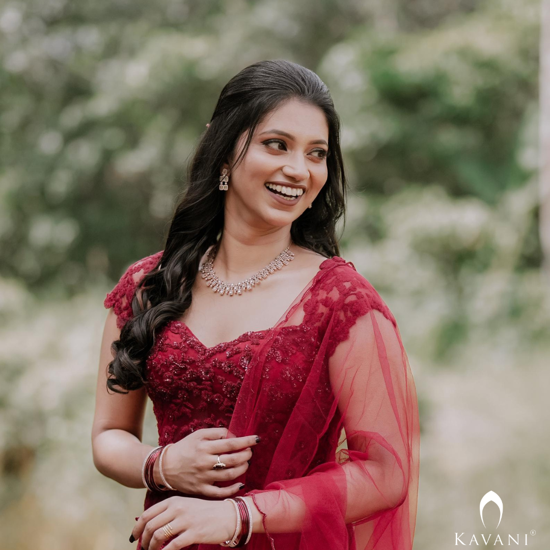 Our precious bride in her beautiful and classic looking reddish lehenga with beautiful self color thread embroidery lace