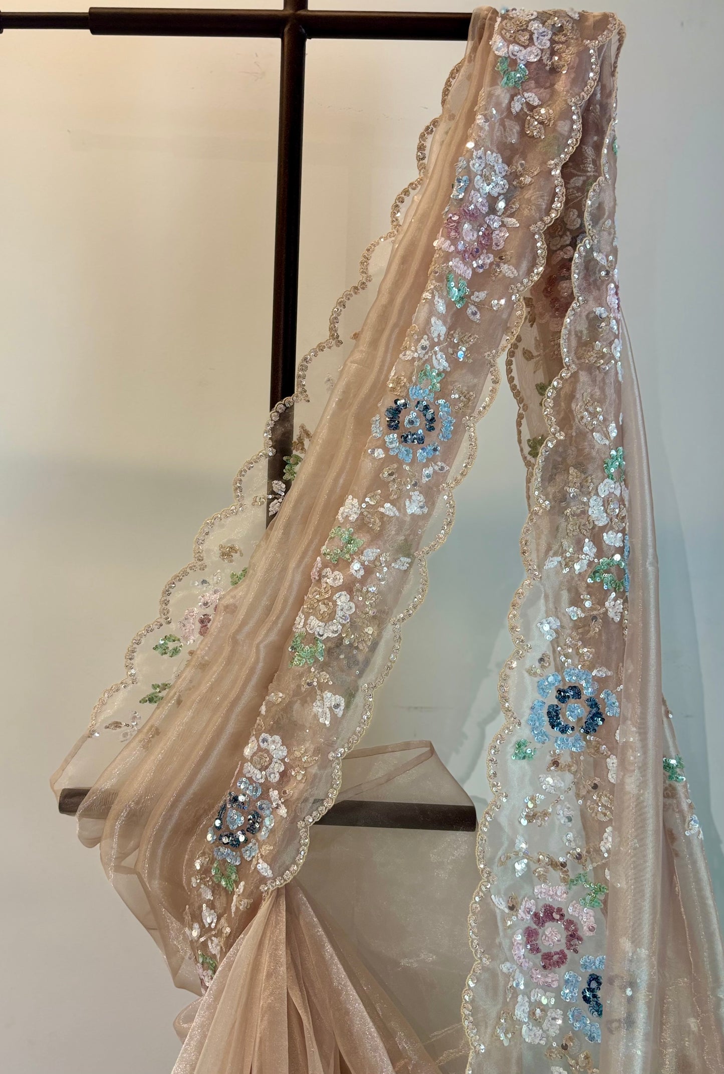 Rosegold tissue bridal saree