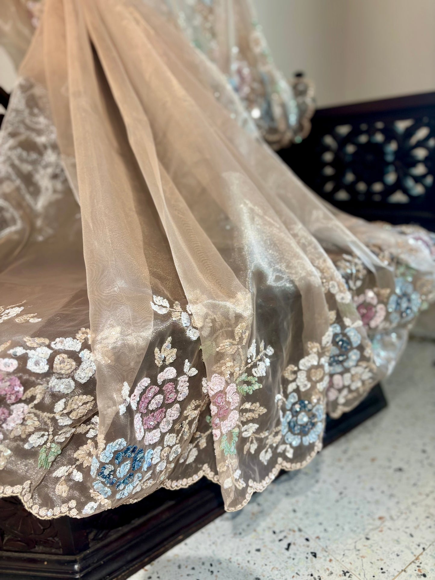 Rosegold tissue bridal saree