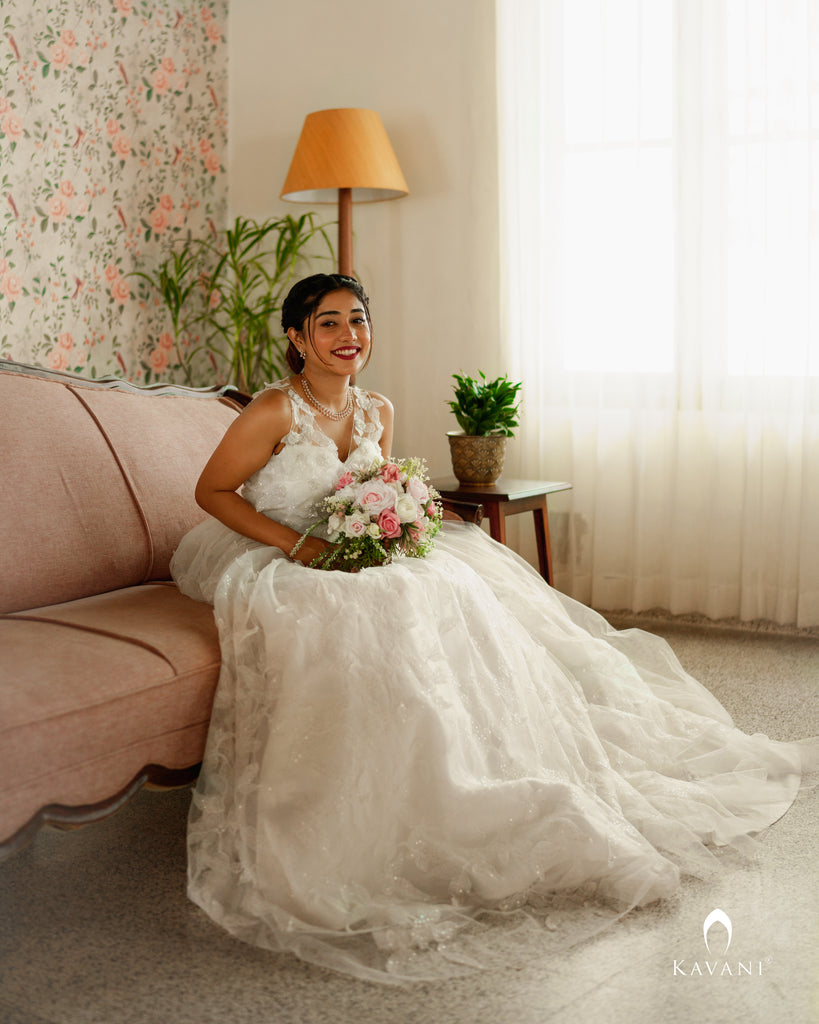 Beautiful white aline bridal gown with 3D lace embroidery