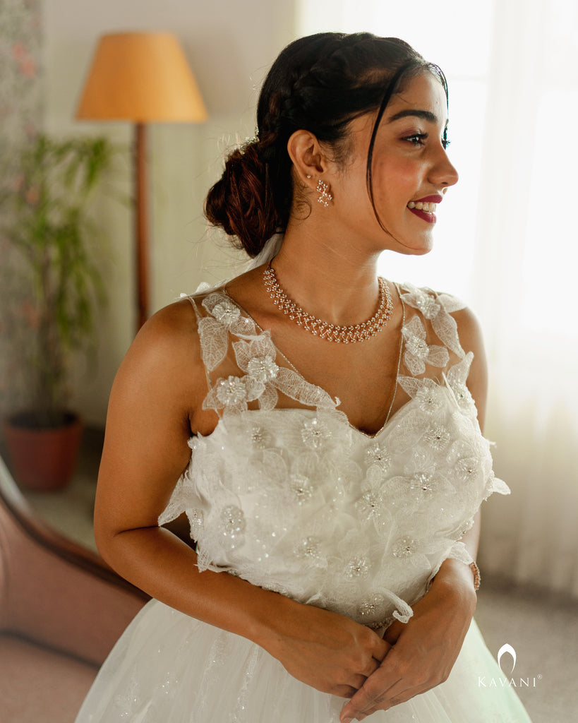 Beautiful white aline bridal gown with 3D lace embroidery