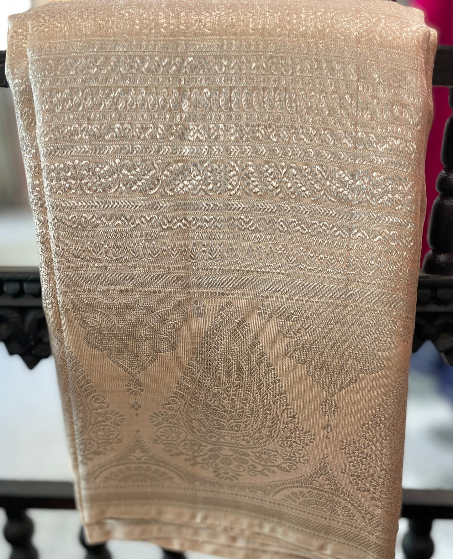 Signature bridal kanjivaram saree in subtle cream tone