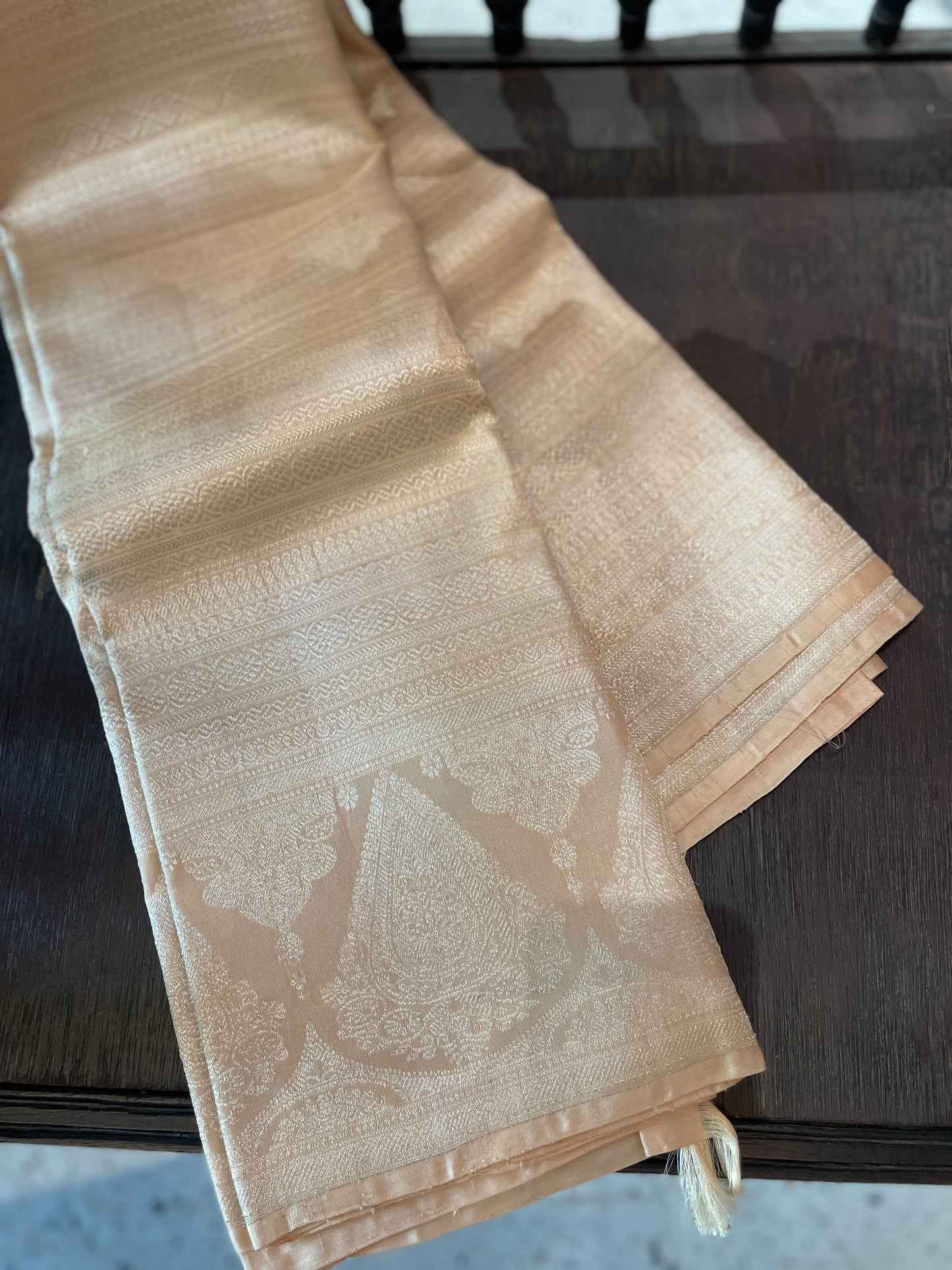 Signature bridal kanjivaram saree in subtle cream tone