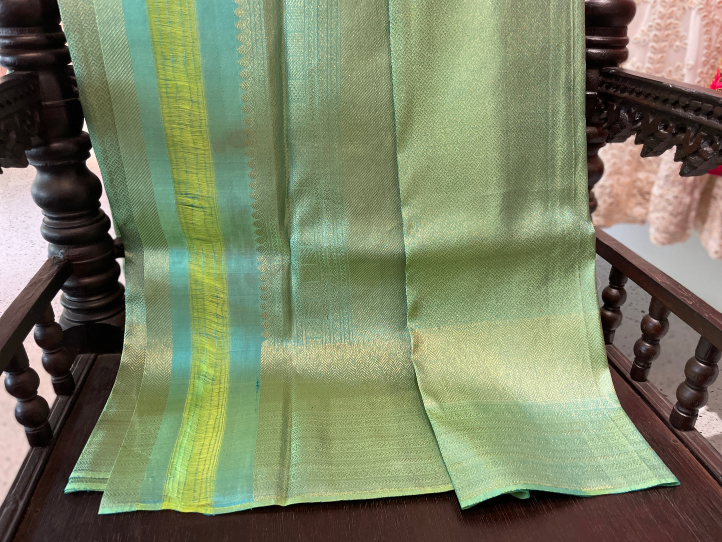 Signature bridal kanjivaram saree in Pastel Mint Green With Jeri fully Woven