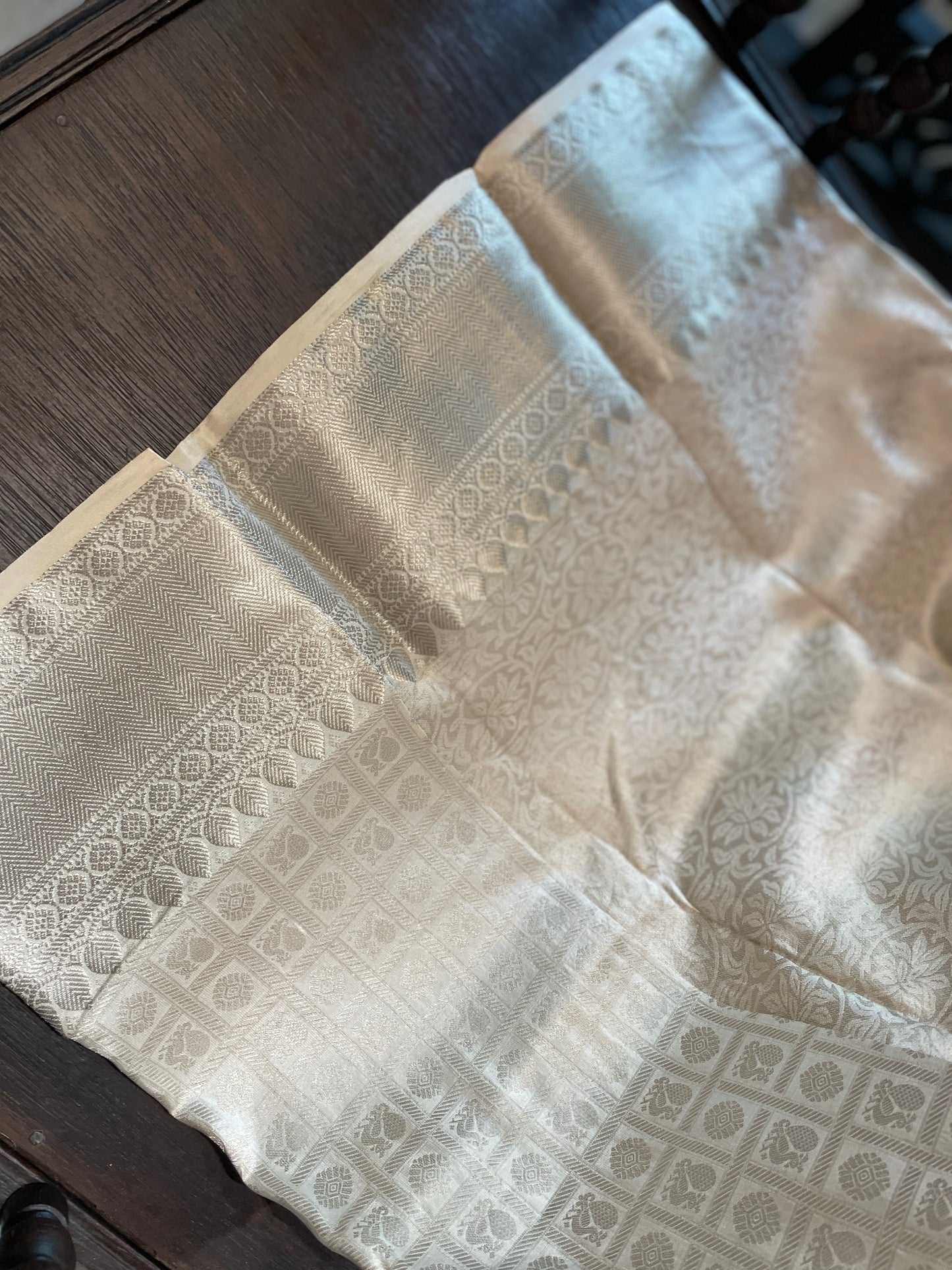 Signature bridal White Kanjivaram Saree with Silver Weaving