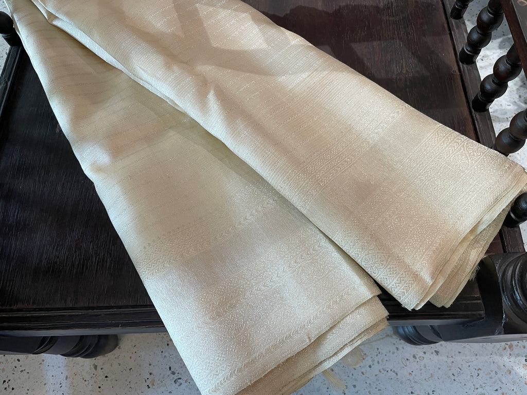 Signature bridal kanjivaram saree in subtle silver tone
