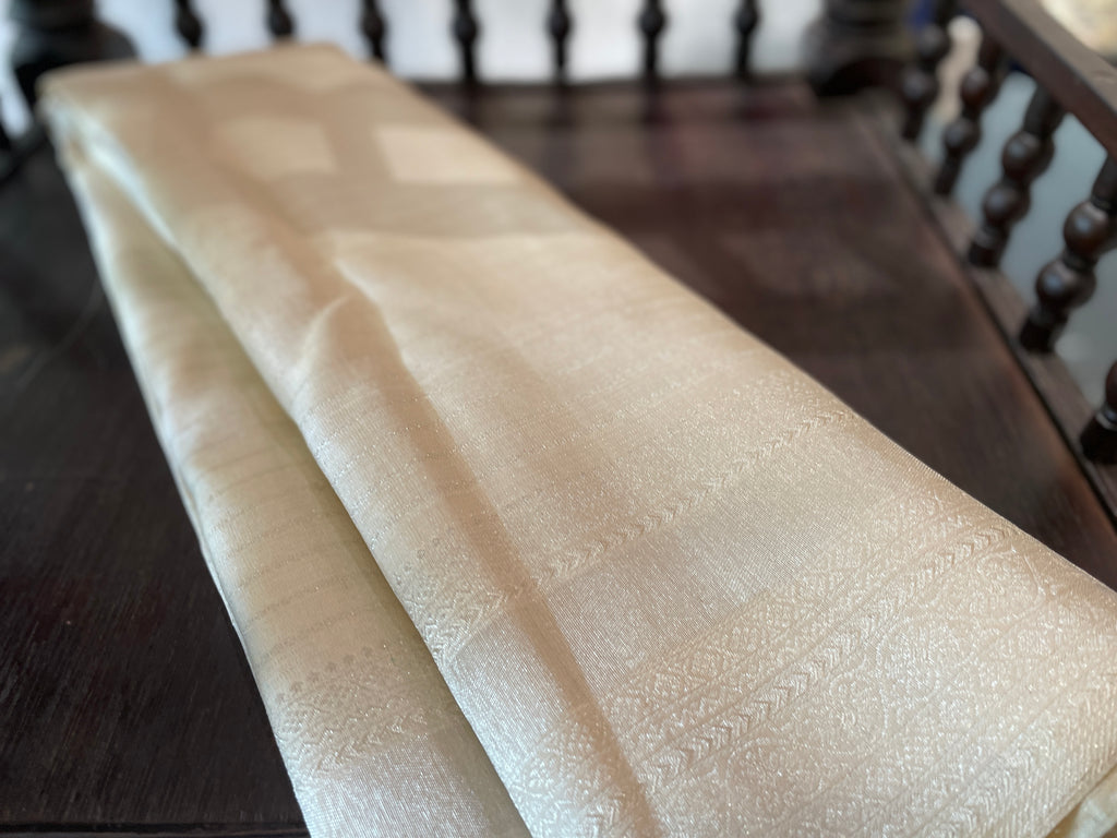 Signature bridal kanjivaram saree in subtle silver tone