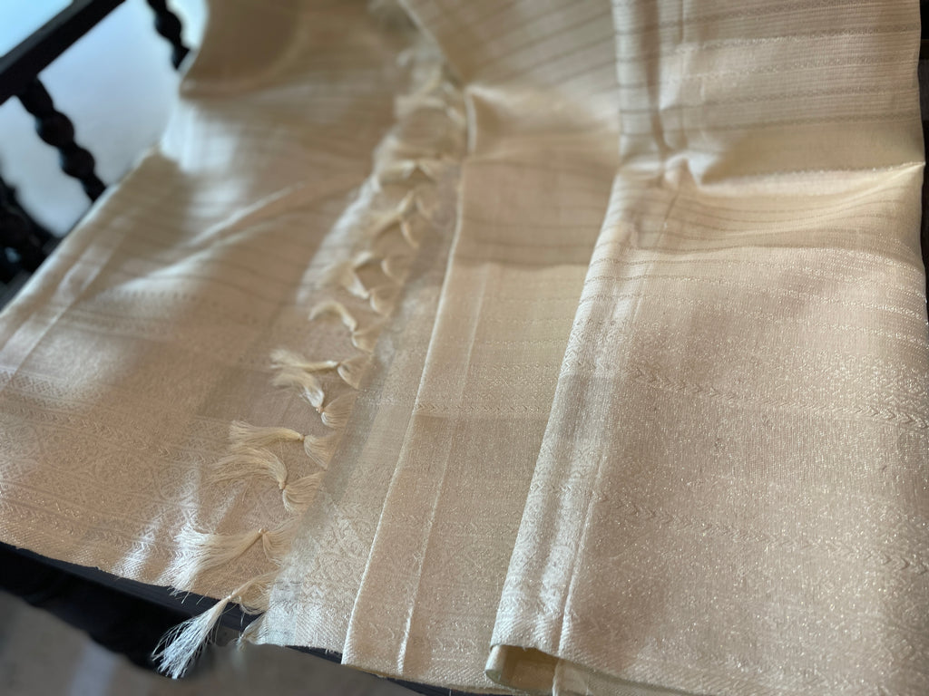Signature bridal kanjivaram saree in subtle silver tone